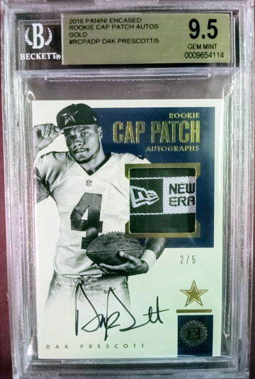 2016 Dak Prescott Encased Rookie Cap Patch Gold 2/5 RPA