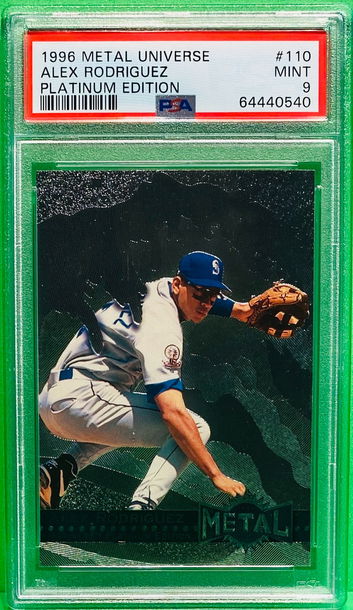 TE2: 1996 Metal Universe #110 Alex Rodriguez Platinum Edition RC PSA Mint 9 Seattle Mariners