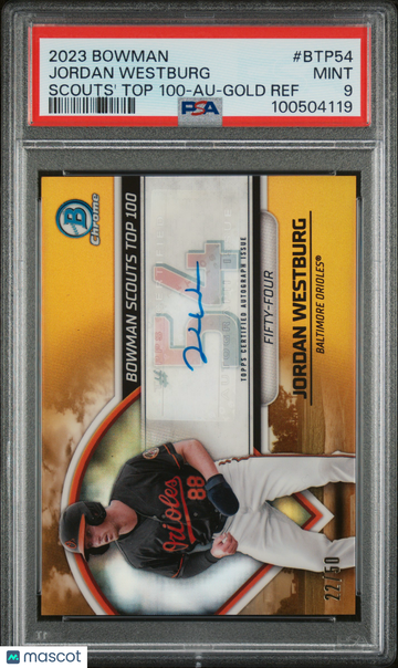 2023 Bowman Scouts' Top 100 Jordan Westburg #BTP54 Au Gold Ref /50 PSA 9