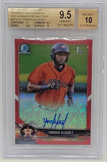 2018 Bowman Chrome Prospects Autograph Yordan Alvarez Red Shimmer Refractpr BGS 9.5