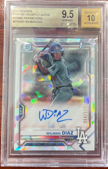 2021 Bowman Chrome Wilman Diaz  atomic refractor Auto aUtograph RC Bgs 9.5 10