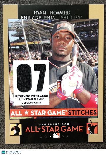 Ryan Howard 2007 Topps Authentic Event-Worn All-Star Game Stitches Card #ASRH ⚾