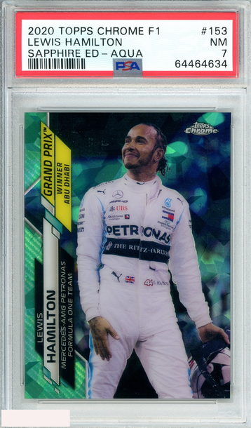 2020 TOPPS CHROME F1 LEWIS HAMILTON#153 SAPPHIRE ED-AQUA 66 OF 99 PSA 7 NM