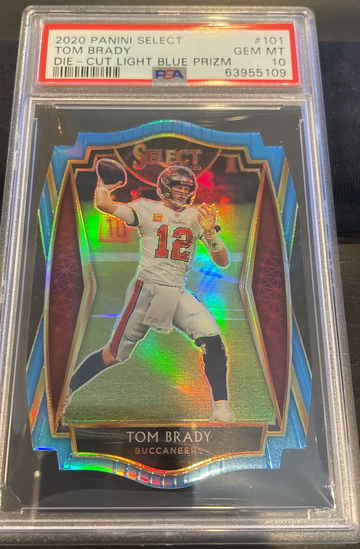 2020 Panini Select 101 Tom Brady Die-Cut Light Blue Prizm PSA 10