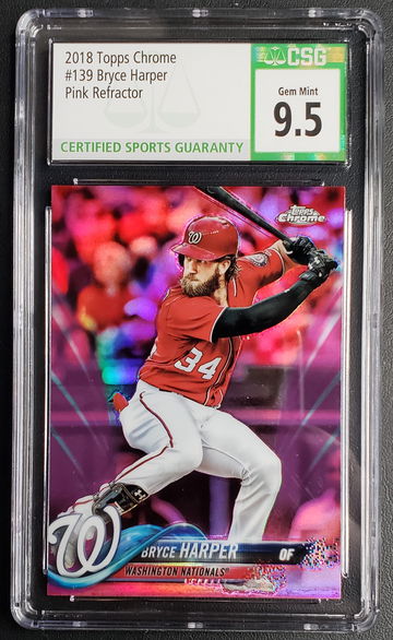2018 Topps Chrome Pink  Refractor #139 Bryce Harper CSG 9.5 GEM MT