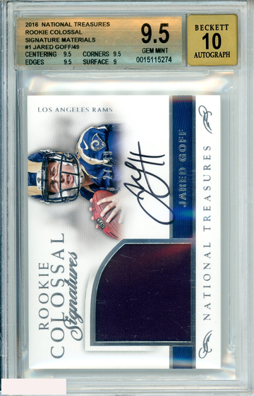 2016 PANINI NATL TREASURES ROOKIE COLOSSAL SIG MAT #1 JARED GOFF BGS 9.5 AUTO 10