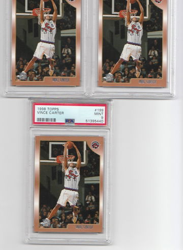LOT OF 3- PSA 9 1998 TOPPS VINCE CARTER ROOKIE CARD #199