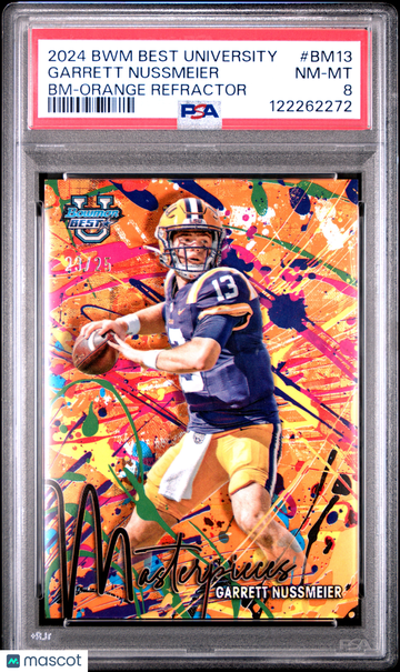 2024 Bowman Best University Bowman Masterpieces Garrett Nussmeier #BM13 BM Orange Refractor /25 PSA 8