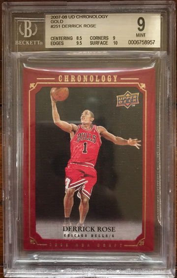 2007-08 Upper Deck Chronology Derrick Rose #251 Gold Parallel Rookie BGS 9