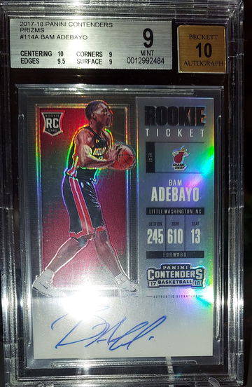 Bam Adebayo panini contenders rookie ticket prizm (holo) rc bgs 9, auto 10
