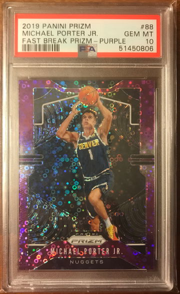 2019 Panini Prizm Michael Porter Jr Fast Break Purple /75 PSA 10 Gem Mint