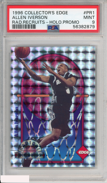 1996 COLLECTORS EDGE ALLEN IVERSON #PR1 RAD RECRUITS-HOLO PROMO ROOKIE RC PSA 9