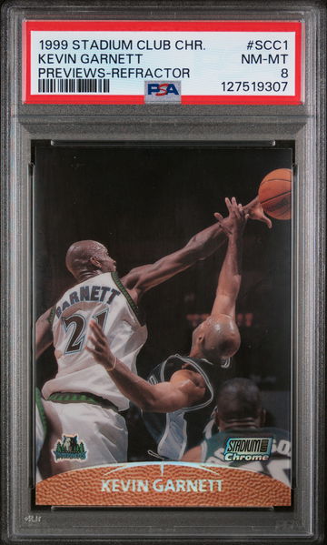 1999 Stadium Club Chrome Previews Refractor Kevin Garnett #SCC1 PSA 8