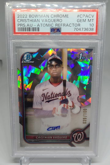 Cristhian Vaquero 2022 Bowman Chrome 1st Atomic Autograph PSA 10