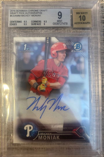 2016 bowman chrome draft Mickey moniak auto bgs 9 mint 10