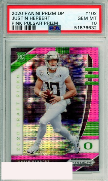 2020 PANINI PRIZM DP JUSTIN HERBERT #102 PINK PULSAR PRIZM ROOKIE PSA 10 GEM MT
