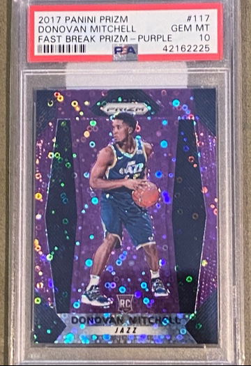 2017 Donovan Mitchell Prizm Fast Break Purple #'d/75 #117 RC PSA 10 POP 9
