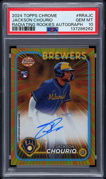 2024 Topps Chrome Radiating Rookie Autograph Jackson Chourio #RRAJC /23 PSA 10