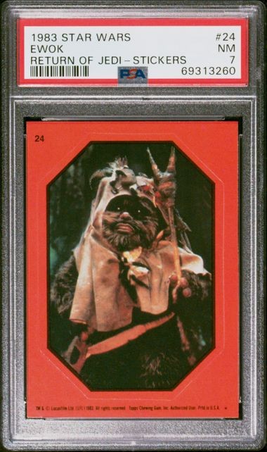 1983 TOPPS STAR WARS RETURN OF THE JEDI STICKER EWOK #24 PSA 7
