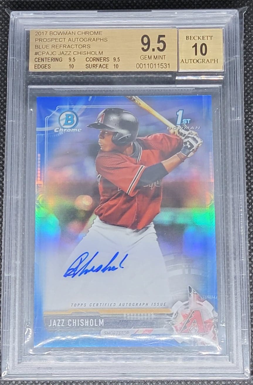 True Gem++ 2017 Jazz Chisholm Bowman Chrome True Blue Refractor Auto 105/150 BGS 9.5 / 10