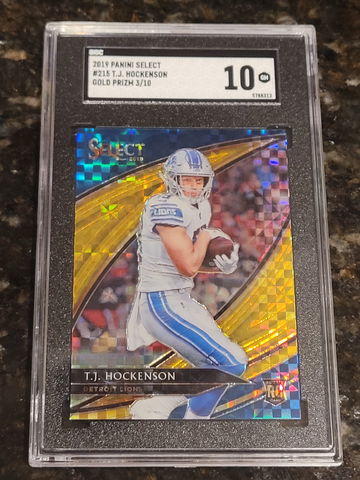 2019 TJ Hockenson Select Field Level Gold PRIZM #/10 (SGC 10)