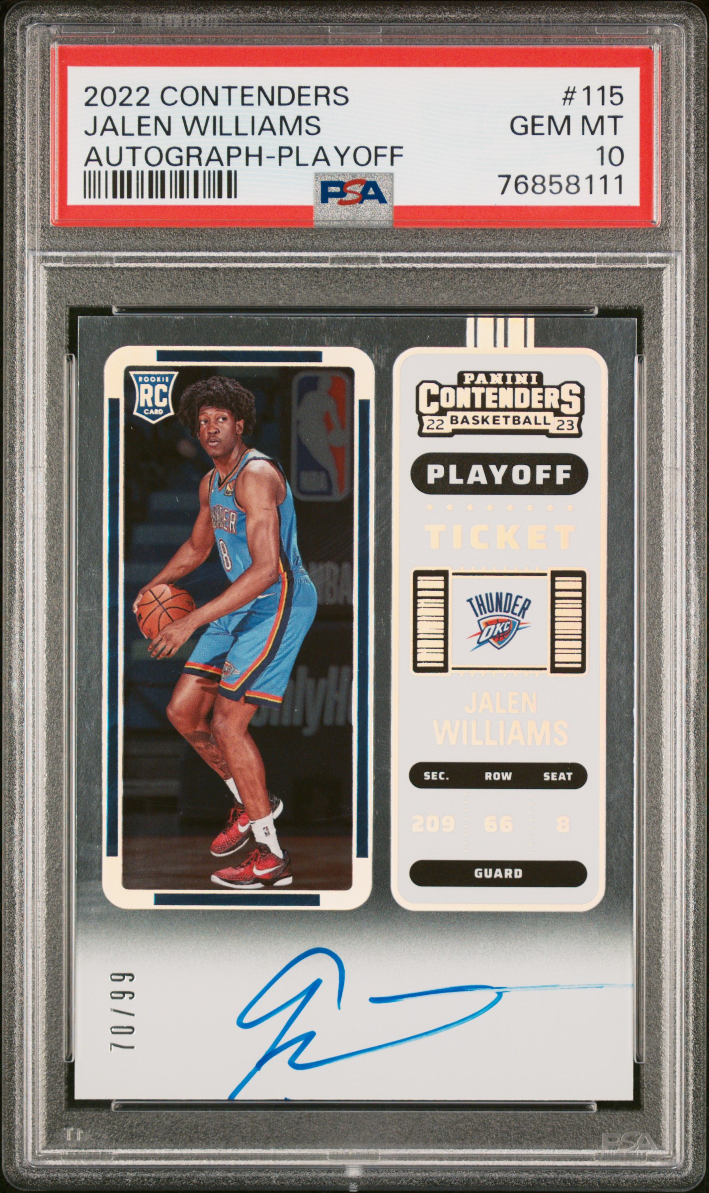 2022-23 Panini Contenders Jalen Williams Playoff Rookie Auto /99 PSA 10