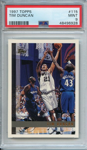 Tim Duncan 1997 Topps Rookie #115 PSA 9 NEP