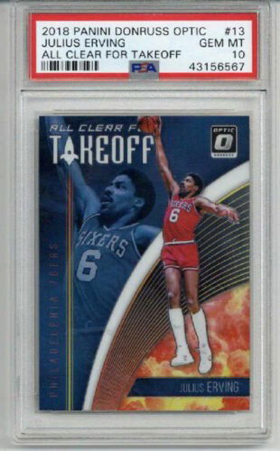 2018 PANINI DONRUSS OPTIC CLEAR FOR TAKEOFF #13 JULIUS DR. J ERVING PSA 10