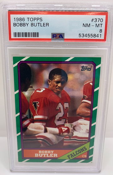 1986 Topps #370 Bobby Butler PSA 8 Football - Atlanta Falcons