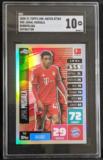 2020-21 TOPPS CHROME MATCH ATTAX BUNDESLIGA JAMAL MUSIALA REFRACTOR 45 Rookie RC
