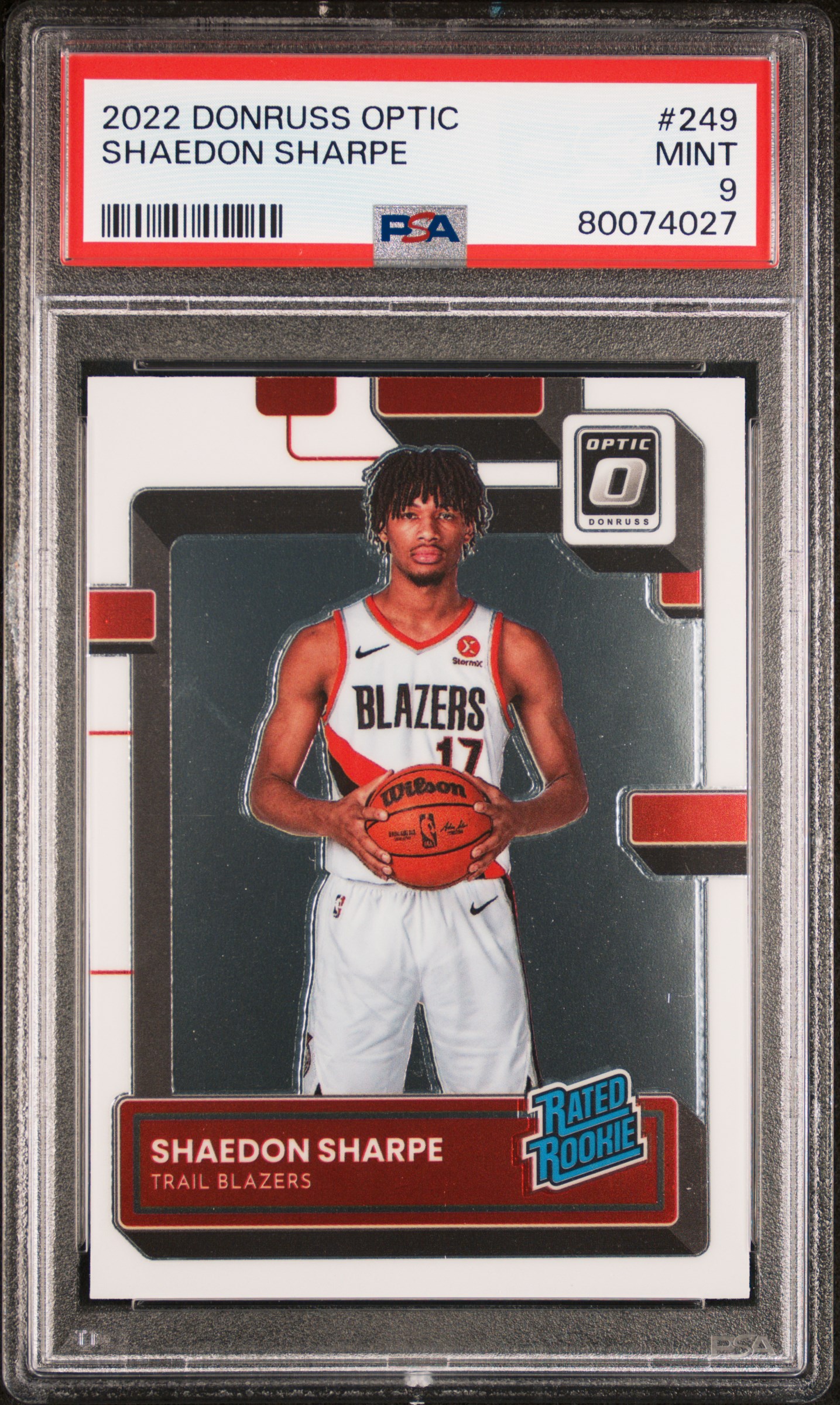 Shaedon Sharpe 2022-23 Donruss Optic #249 Rookie RC PSA9 MINT Trail Blazers