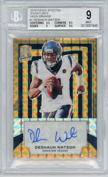 2019 Panini Spectra Neon Orange Deshaun Watson #S-DW Auto /10 BGS 9 Auto 10
