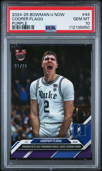 2024-25 BOWMAN U NOW COOPER FLAGG #/25 PURPLE #44 RC ROOKIE PSA 10
