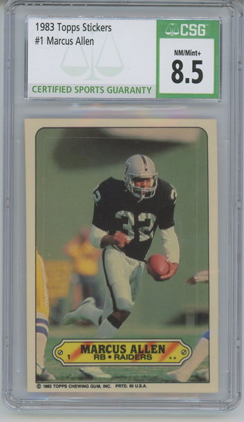 1983 Topps Marcus Allen ROOKIE STICKER #1 CSG 8.5 NM/MT+