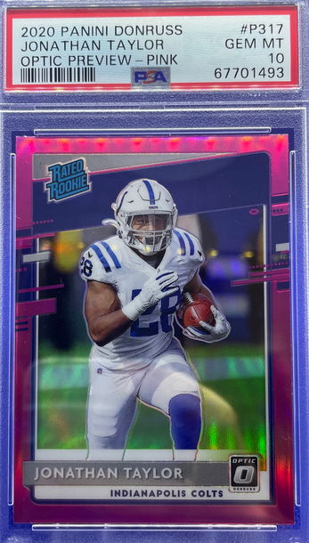 2020 Panini Donruss Optic PREVIEW Jonathan Taylor Pink Prizm Rated Rookie Colts PSA 10 Gem Mint