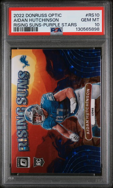2022 Panini Donruss Optic Rising Suns Purple Stars Aidan Hutchinson #RS10 /25 PSA 10