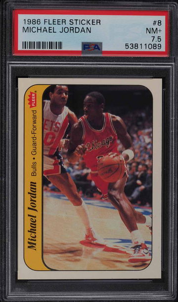 1986 FLEER STICKER MICHAEL JORDAN ROOKIE RC #8 PSA 7.5 NRMT+