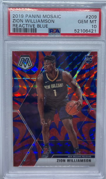 2019-20 Mosaic Zion Williamson Reactive Blue Prizm Rookie RC #209 PSA 10