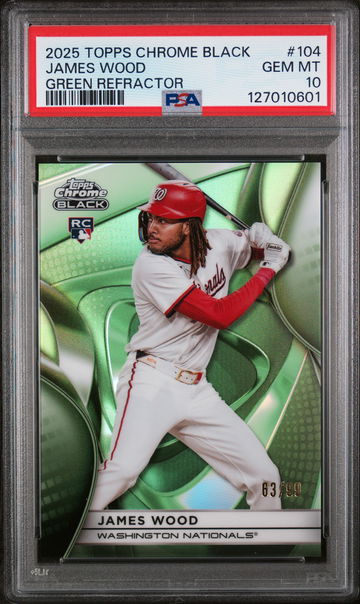 2025 Topps Chrome Black Green Refractor James Wood #104 /99 PSA 10