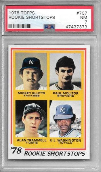 1978 Topps Rookie Shortstops, Molitor/Trammell RC, PSA 7 - 10% below comps