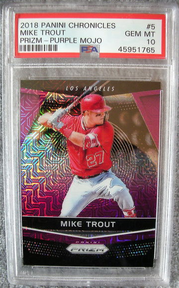 Mike Trout 2018 Chronicles Prizm #5 Purple Mojo /99 PSA 10
