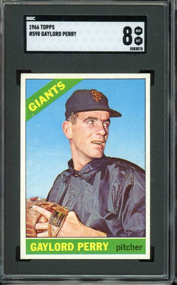 1966 Topps High #598 Gaylord Perry (SP/Short Print) Giants HOF SGC 8 NM-MT