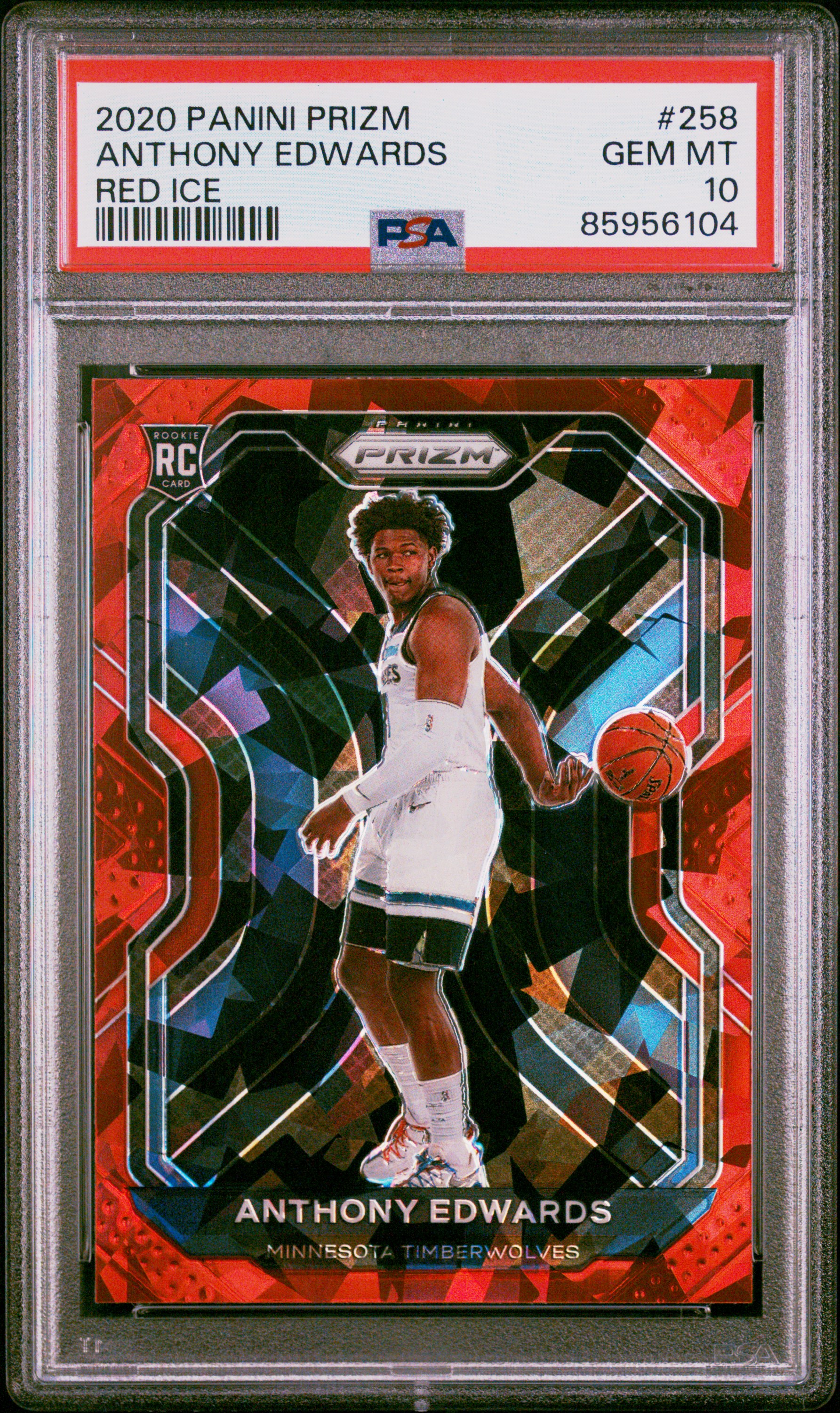 PSA 10 2020 Panini Prizm Anthony Edwards Red Ice Rookie #258