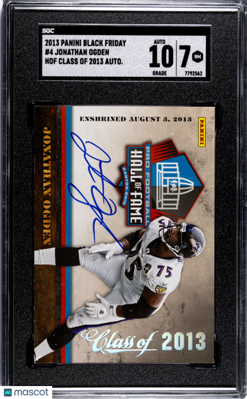 2013 Panini Black Friday Jonathan Ogden #4 Hof Class Of Autograph SGC 7 Auto 10