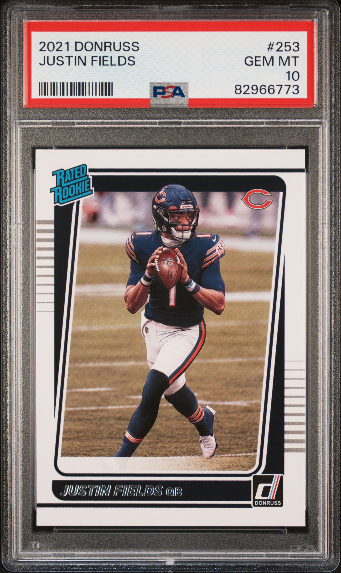 Justin Fields 2021 Panini Donruss #253 Rated Rookie RC PSA10 GEM MT Bears