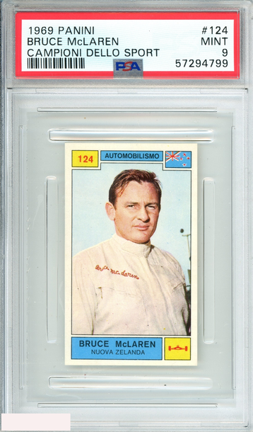 1969 PANINI CAMPIONI DELLO SPORT CAMPIONI #124 BRUCE MCLAREN PSA MINT 9 POP 3