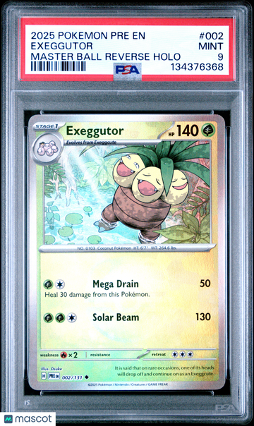 2025 Pokemon Pre EN-Prismatic Evolutions Exeggutor Master Ball Reverse Holo PSA 9 #002