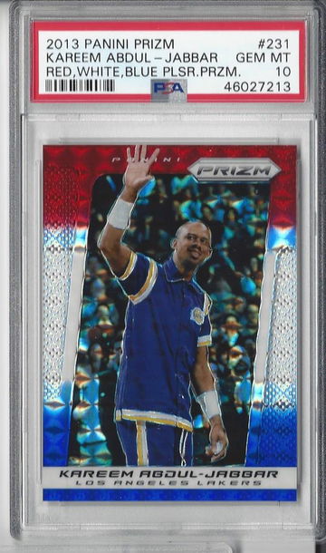  2013-14 Panini Prizm Kareem Abdul-Jabbar #231 Red White Blue Pulsar Prizm PSA 10