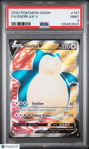 2020 Pokemon Sword & Shield Snorlax V Fa PSA 9 #197