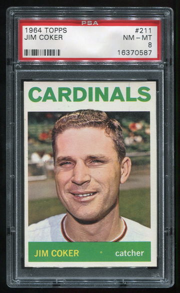 1964 TOPPS #211 JIM COKER PSA 8